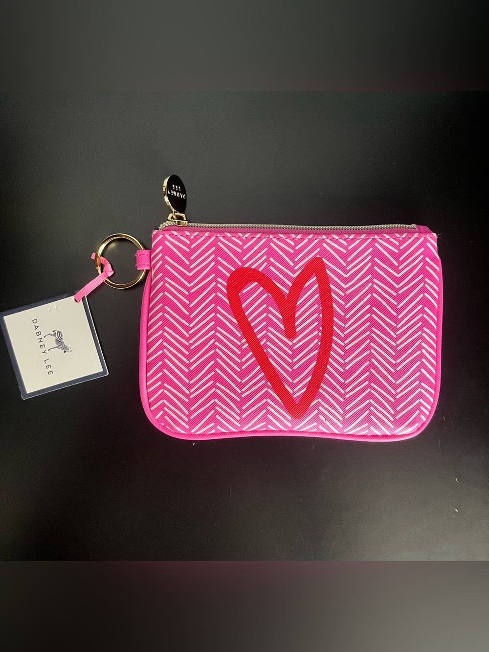 Pink Zip Wristlet Pouch with Red Heart